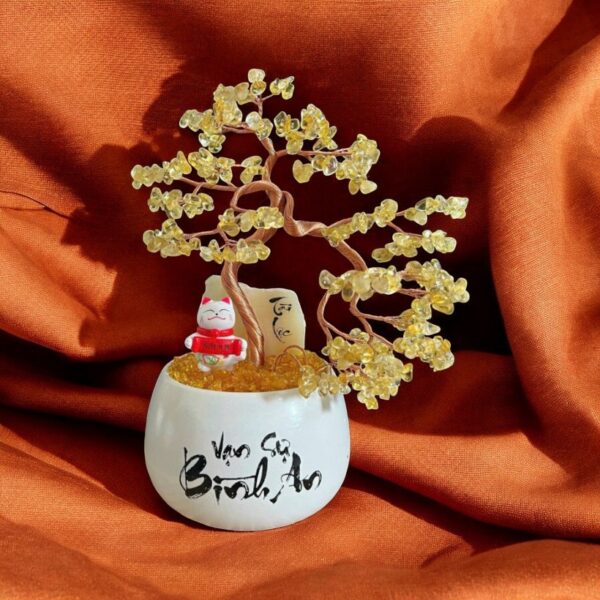 Cây tài lộc đá thạch anh vàng - 25cm